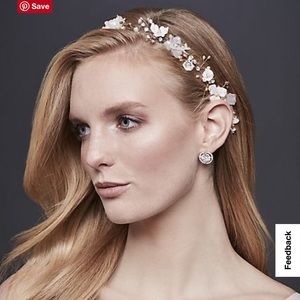 New with tags David’s Bridal 3D Flower Ribbon-Tie Headband with Pearls (H8159)